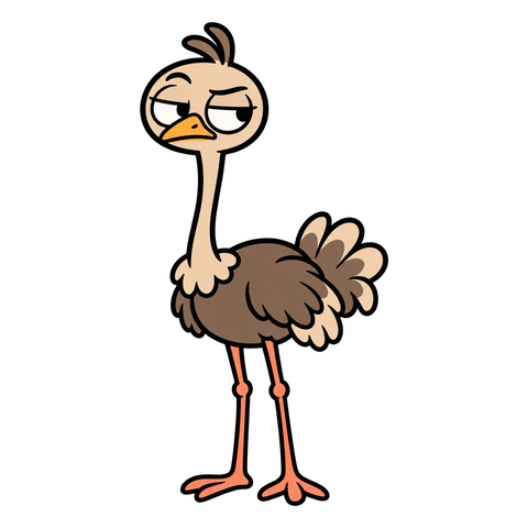 A deadpan ostrich with its head upright on a long neck and long thin legs